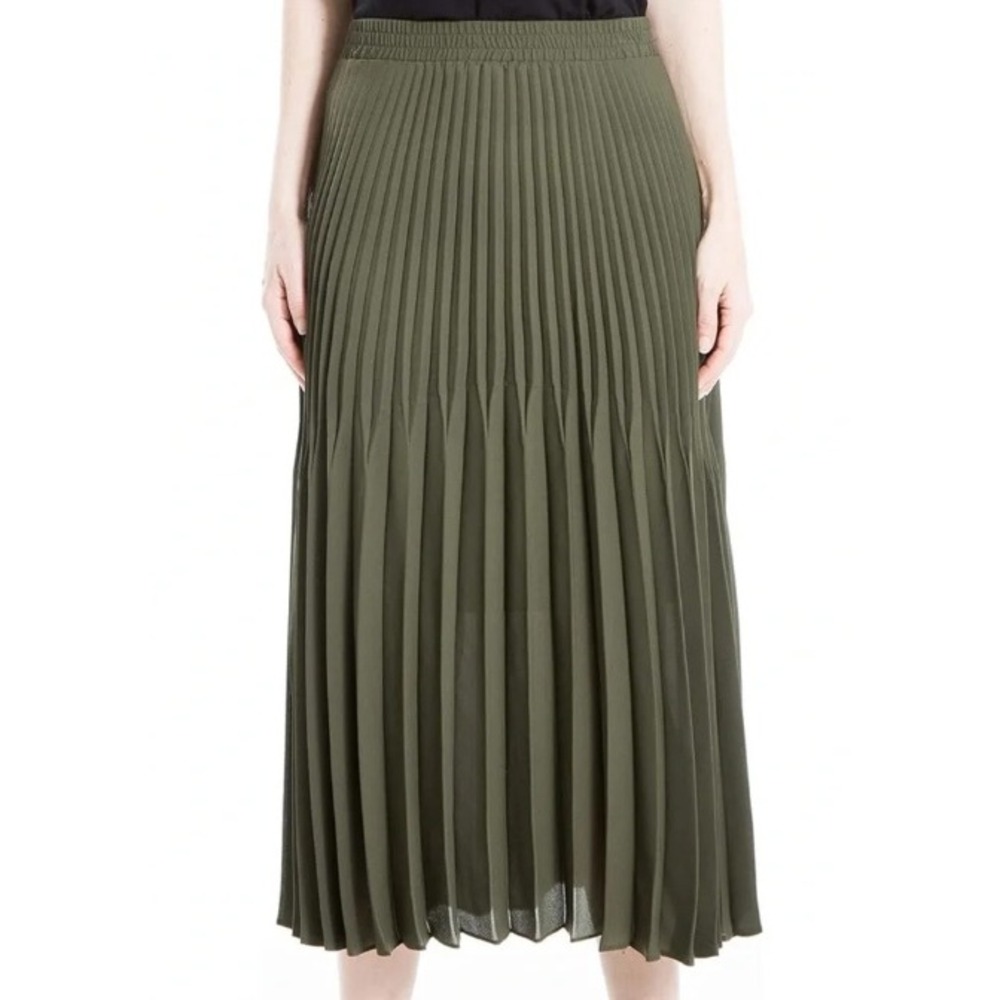 Max Studio Pleated Olive Green Midi‎ Skirt Large Preppy Academia Fairy Career